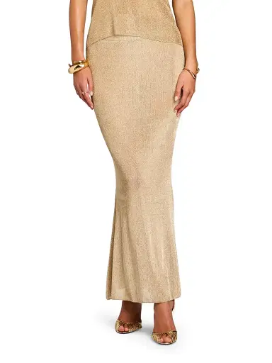SEROYA Women's Harmony Metallic Knit Maxi Skirt - Gold | Thumbnail 3