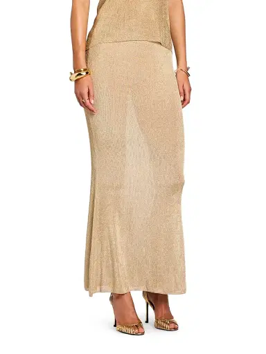 SEROYA Women's Harmony Metallic Knit Maxi Skirt - Gold | Thumbnail 4