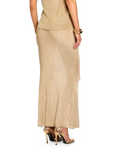 SEROYA Women's Harmony Metallic Knit Maxi Skirt - Gold | Thumbnail 5