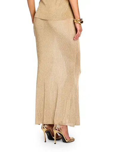 SEROYA Women's Harmony Metallic Knit Maxi Skirt - Gold | Thumbnail 7