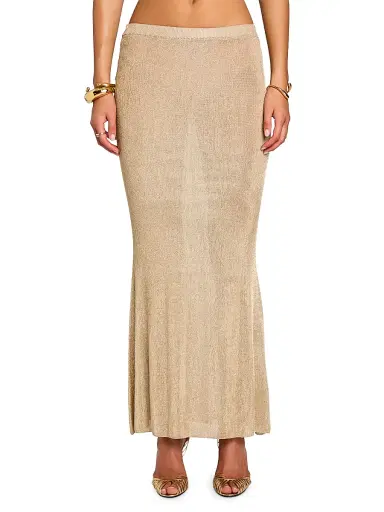 SEROYA Women's Harmony Metallic Knit Maxi Skirt - Gold | Thumbnail 1
