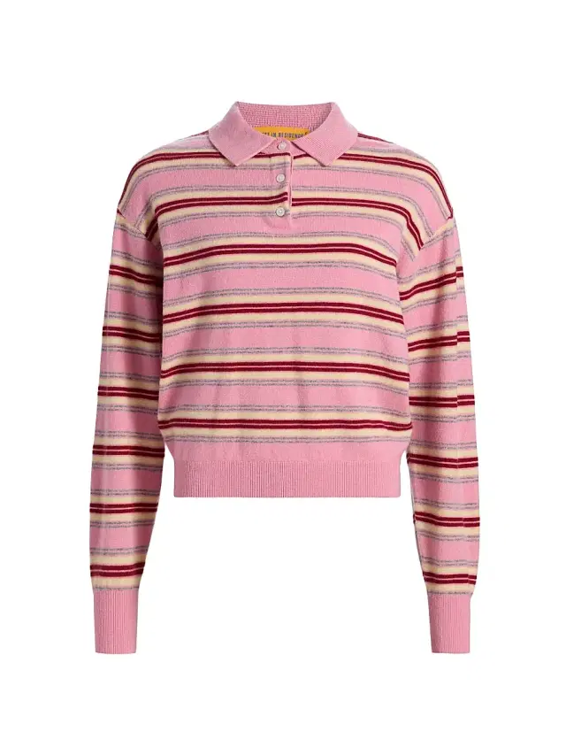 Guest in Residence Women's Collegiate-Striped Cashmere Polo Shirt - Sprinkle Combo