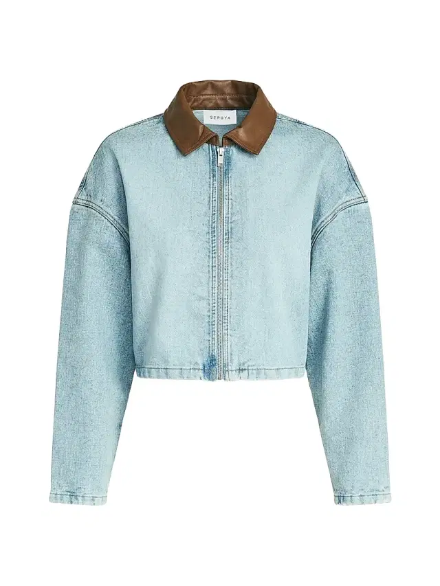 SEROYA Women's Coop Leather-Trimmed Denim Jacket - Coastline