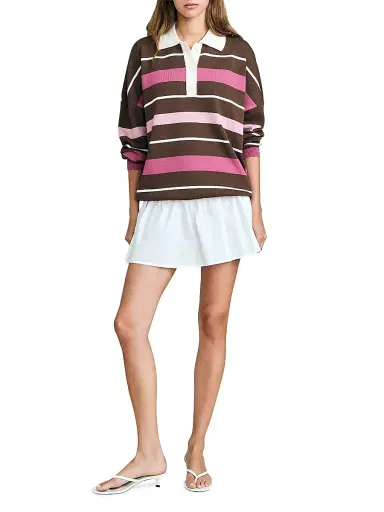 SEROYA Women's Taby Striped Polo Sweater - Sable Stripe - Size XL | Thumbnail 2