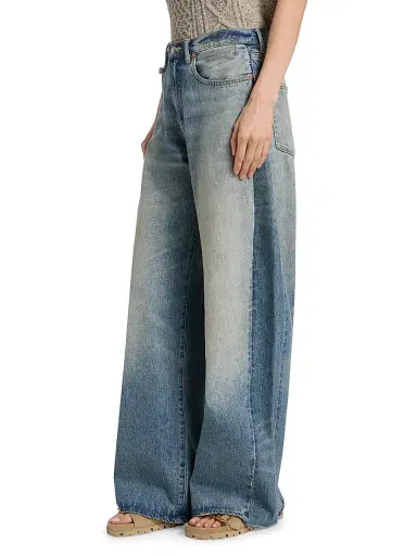 R13 Women's D'Arcy Faded Loose Jeans - Indigo Colorblock Blue - Size 31 | Thumbnail 4