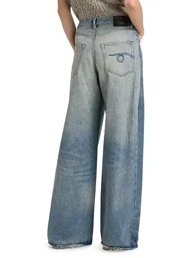 R13 Women's D'Arcy Faded Loose Jeans - Indigo Colorblock Blue - Size 31 | Thumbnail 5