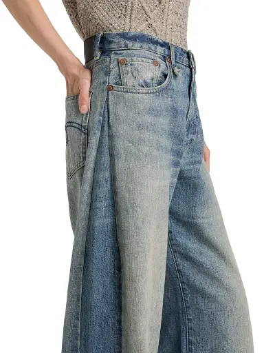 R13 Women's D'Arcy Faded Loose Jeans - Indigo Colorblock Blue - Size 31 | Thumbnail 6