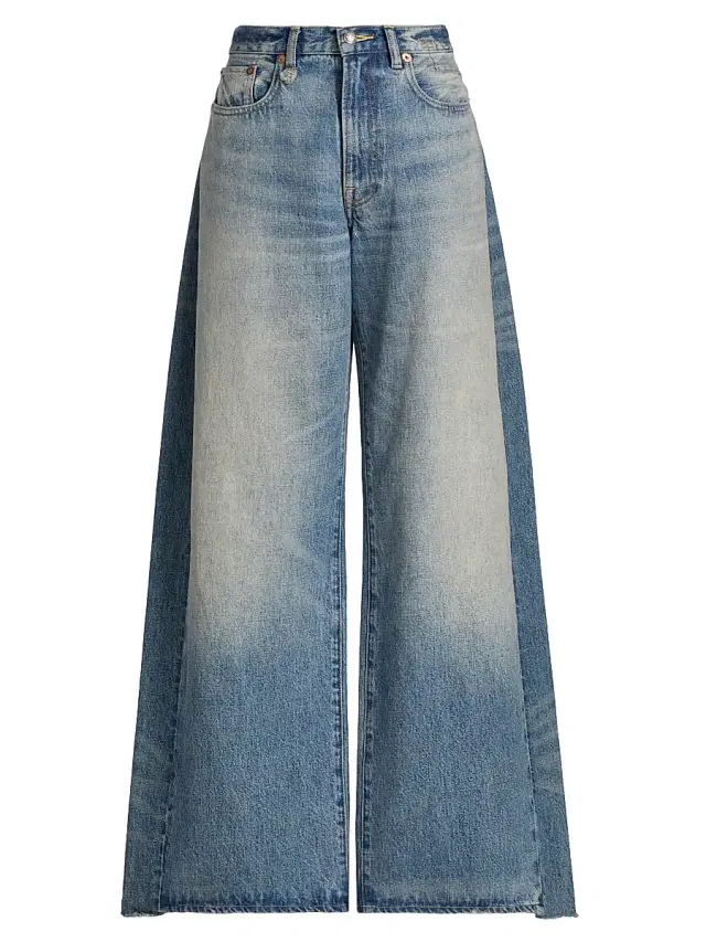 R13 Women's D'Arcy Faded Loose Jeans - Indigo Colorblock Blue