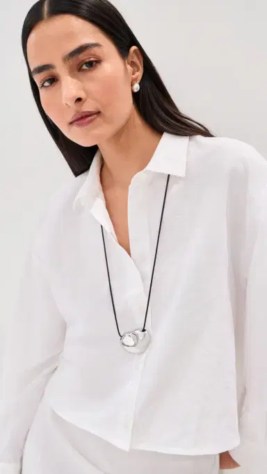 LE BOP Felicity Boxy Cropped inen Button Down White | Thumbnail 2