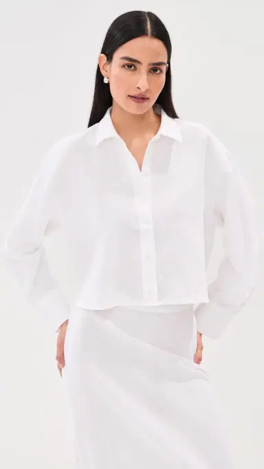 LE BOP Felicity Boxy Cropped inen Button Down White | Thumbnail 3