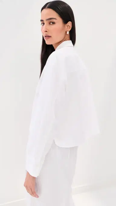 LE BOP Felicity Boxy Cropped inen Button Down White | Thumbnail 4