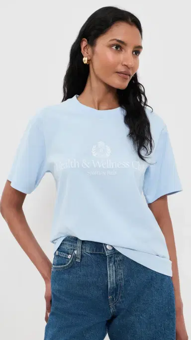 Sporty & Rich Health and Wellness Club Crest Tee Ciel White S | Thumbnail 2 Sporty & Rich Health and Wellness Club Crest Tee Ciel White S | Thumbnail 2