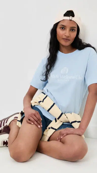 Sporty & Rich Health and Wellness Club Crest Tee Ciel White S | Thumbnail 5 Sporty & Rich Health and Wellness Club Crest Tee Ciel White S | Thumbnail 5