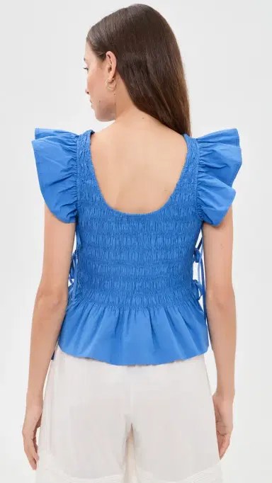 Ganni Smocked Cotton Top Marina 42 | Thumbnail 3