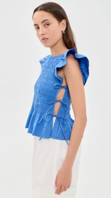 Ganni Smocked Cotton Top Marina 42 | Thumbnail 4