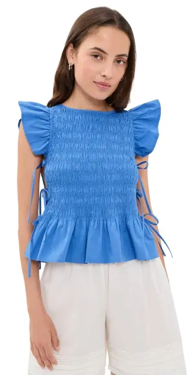 Ganni Smocked Cotton Top Marina 42 | Thumbnail 1