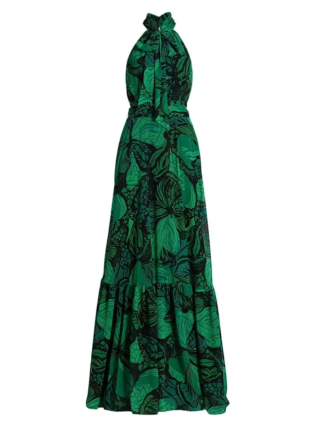 Teri Jon by Rickie Freeman Women's Floral Chiffon Halter Fit & Flare Gown - Green Multi