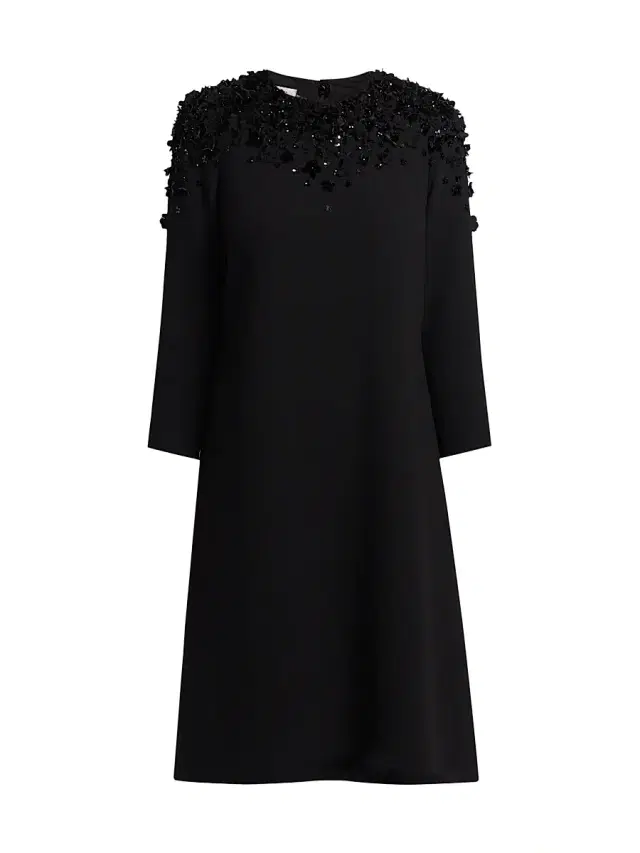Teri Jon by Rickie Freeman Women's Floral Beaded Appliqué Crepe Cocktail Dress - Black