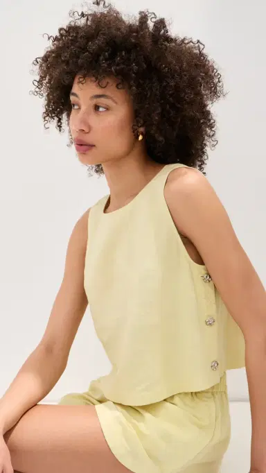 LE BOP Margot Linen Cropped Blouse Honeydew | Thumbnail 2