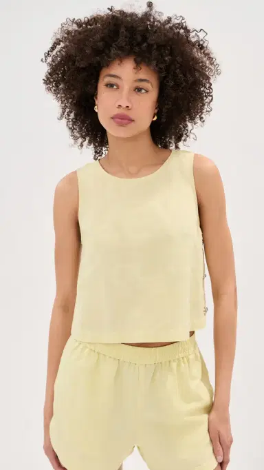 LE BOP Margot Linen Cropped Blouse Honeydew L | Thumbnail 3