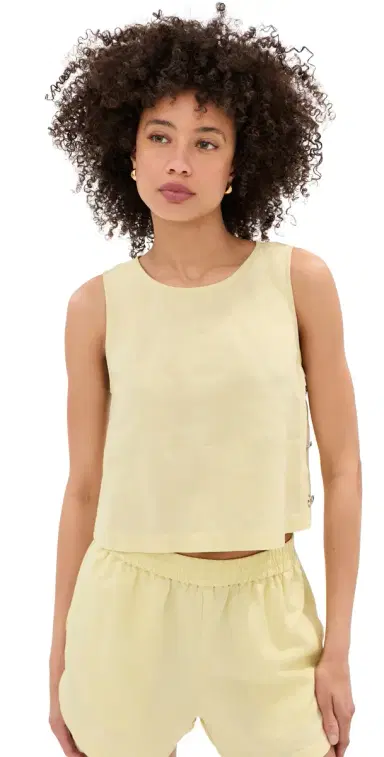 LE BOP Margot Linen Cropped Blouse Honeydew | Thumbnail 1