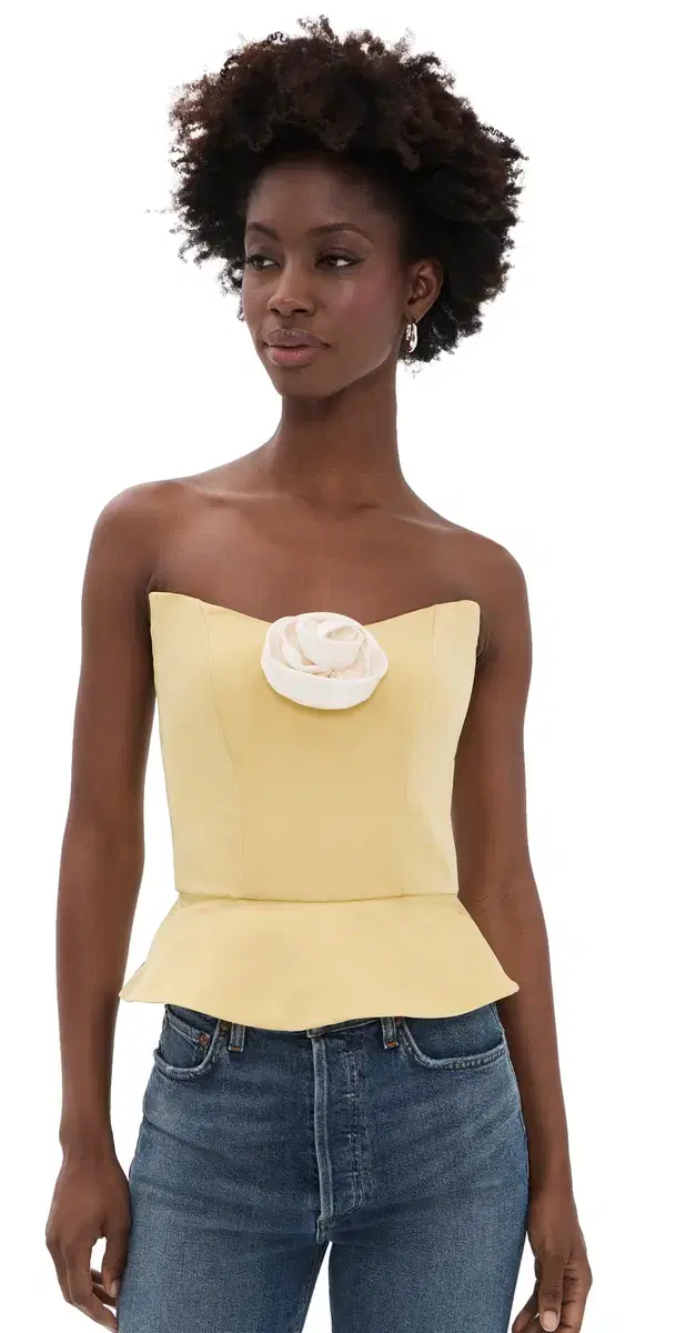 Damaris Bailey Delicias Strapless Top Butter Yellow with White Rose