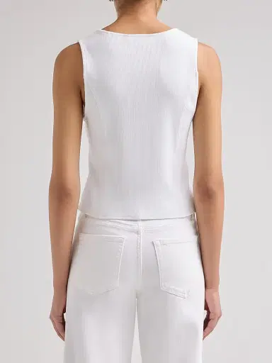 Veronica Beard Women's Quenby Stretch-Cotton Sleeveless Top - White | Thumbnail 3