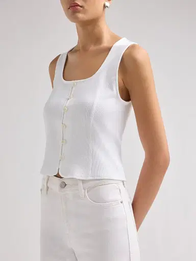 Veronica Beard Women's Quenby Stretch-Cotton Sleeveless Top - White | Thumbnail 5