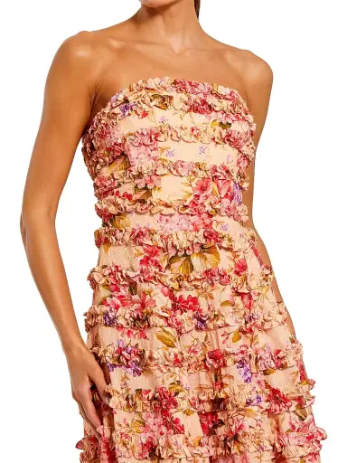 Mac Duggal Women's Ruffled Strapless Midi-Dress - Pink Multi - Size 10 | Thumbnail 3