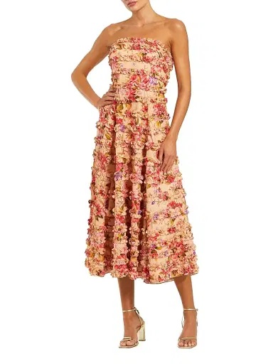 Mac Duggal Women's Ruffled Strapless Midi-Dress - Pink Multi - Size 10 | Thumbnail 1
