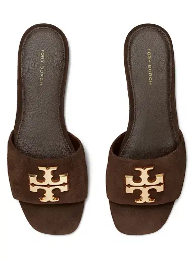 Tory Burch Women's Eleanor Double T Logo Leather Slide Sandals - Dark Cocoa Gold - Size 9.5 | Thumbnail 4 Tory Burch Women's Eleanor Double T Logo Leather Slide Sandals - Dark Cocoa Gold - Size 9.5 | Thumbnail 4