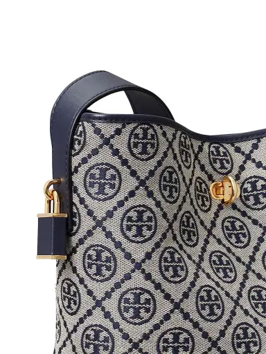 Tory Burch Women's Lock T Monogram Slim Medium Bucket Bag - Tory Navy | Thumbnail 6 Tory Burch Women's Lock T Monogram Slim Medium Bucket Bag - Tory Navy | Thumbnail 6