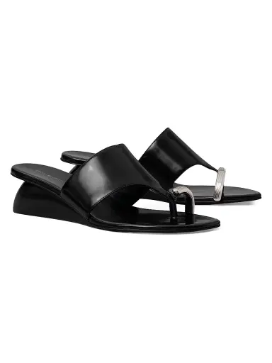 Tory Burch Women's Pierced 45MM Leather Wedge Sandals - Perfect Black | Thumbnail 2