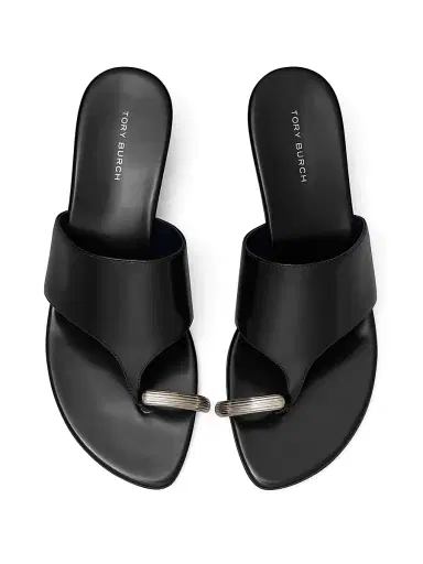 Tory Burch Women's Pierced 45MM Leather Wedge Sandals - Perfect Black | Thumbnail 3