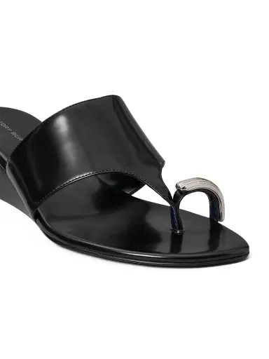 Tory Burch Women's Pierced 45MM Leather Wedge Sandals - Perfect Black | Thumbnail 4