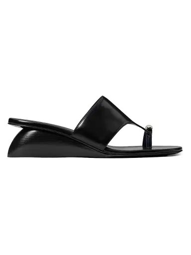 Tory Burch Women's Pierced 45MM Leather Wedge Sandals - Perfect Black | Thumbnail 1