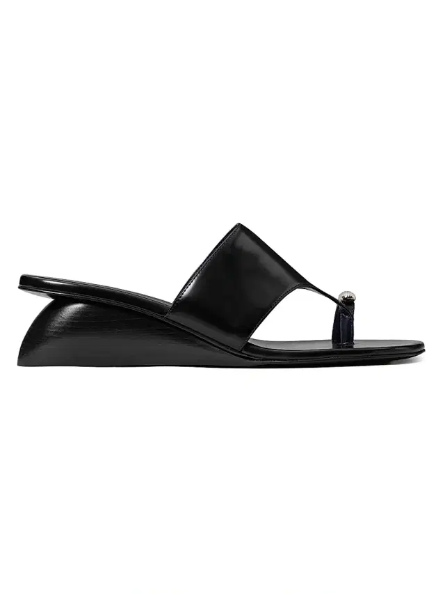 Tory Burch Women's Pierced 45MM Leather Wedge Sandals - Perfect Black