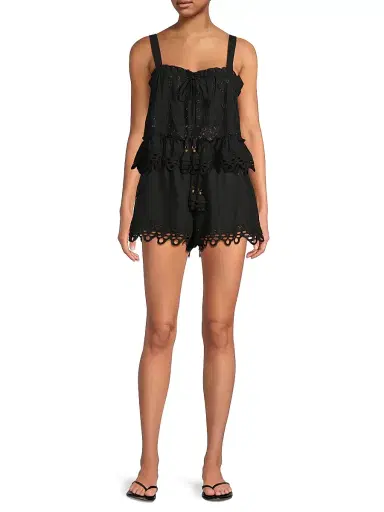 Ramy Brook Women's Amina Embroidered Cotton Top - Black - Size Large | Thumbnail 2