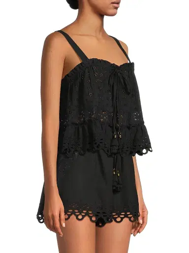 Ramy Brook Women's Amina Embroidered Cotton Top - Black - Size Large | Thumbnail 4