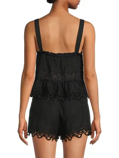 Ramy Brook Women's Amina Embroidered Cotton Top - Black - Size Large | Thumbnail 5