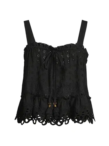 Ramy Brook Women's Amina Embroidered Cotton Top - Black - Size Large | Thumbnail 1