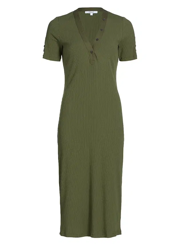Derek Lam 10 Crosby Women's Damiana Henley-Style Midi-Dress - Fatigue