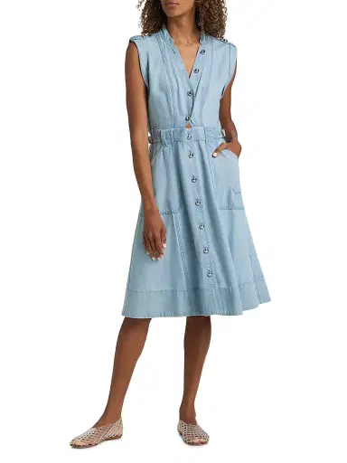 DEREK LAM 10 CROSBY Women's Penelope Denim Button-Front Midi-Dress | Thumbnail 3 DEREK LAM 10 CROSBY Women's Penelope Denim Button-Front Midi-Dress | Thumbnail 3
