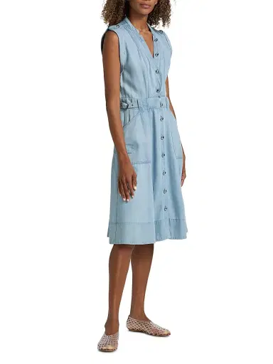 DEREK LAM 10 CROSBY Women's Penelope Denim Button-Front Midi-Dress | Thumbnail 4 DEREK LAM 10 CROSBY Women's Penelope Denim Button-Front Midi-Dress | Thumbnail 4