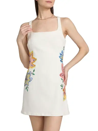 Ramy Brook Women's Adriana Embroidered Cotton-Blend Minidress - White Embroidered - Size 14 | Thumbnail 3