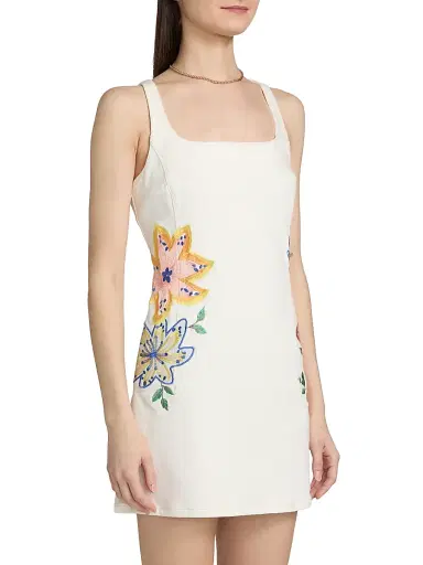 Ramy Brook Women's Adriana Embroidered Cotton-Blend Minidress - White Embroidered - Size 14 | Thumbnail 4