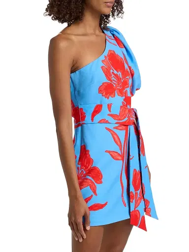 Cara Cara Women's Lucia One-Shoulder Puff Sleeve Floral Minidress - Flora Shadow Sky - Size 2 | Thumbnail 4 Cara Cara Women's Lucia One-Shoulder Puff Sleeve Floral Minidress - Flora Shadow Sky - Size 2 | Thumbnail 4