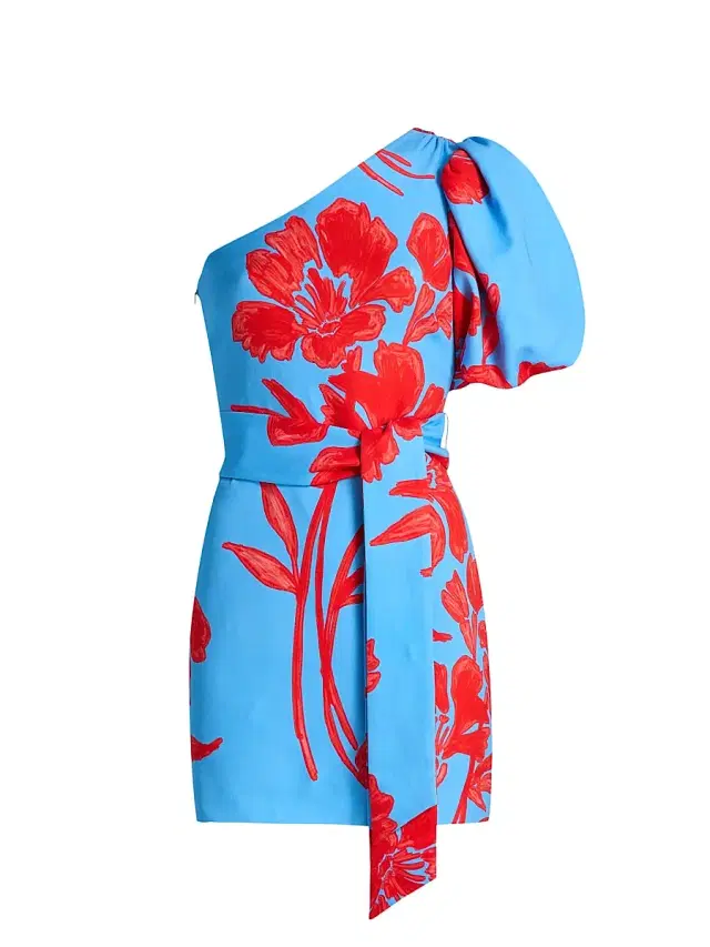 Women's Lucia One-Shoulder Puff Sleeve Floral Minidress - Flora Shadow Sky - Size 2