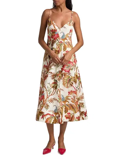 Cara Cara Women's Mae Floral Linen A-Line Midi-Dress - Fauna Floral Ivory - Size 14 | Thumbnail 2