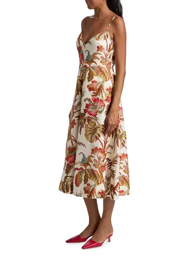 Cara Cara Women's Mae Floral Linen A-Line Midi-Dress - Fauna Floral Ivory - Size 14 | Thumbnail 4